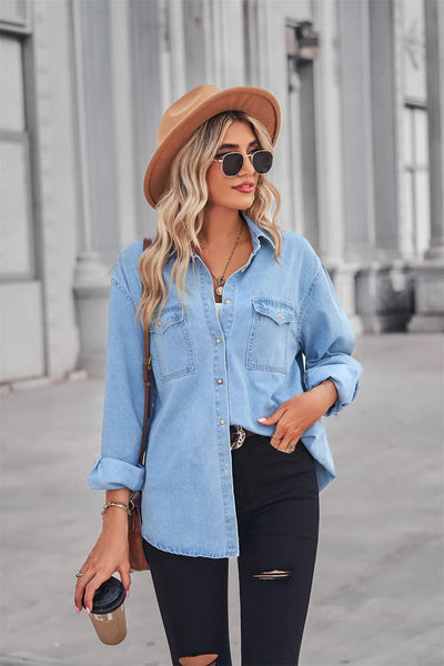 2022 Fall New Long Sleeve Denim Shirts For Women Fashion Mid Length Slim Jeans Coat Street Casual Female Clothing S-XL Drop Ship