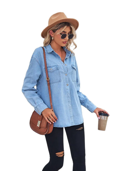 2022 Fall New Long Sleeve Denim Shirts For Women Fashion Mid Length Slim Jeans Coat Street Casual Female Clothing S-XL Drop Ship