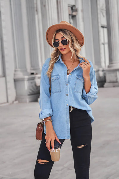 2022 Fall New Long Sleeve Denim Shirts For Women Fashion Mid Length Slim Jeans Coat Street Casual Female Clothing S-XL Drop Ship