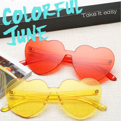 Love Heart Shape Sunglasses Women Rimless Frame Tint Clear Lens Colorful Sun Glasses Female Red Yellow Shades Travel