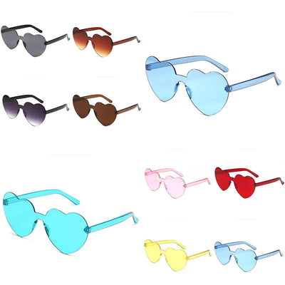 Love Heart Shape Sunglasses Women Rimless Frame Tint Clear Lens Colorful Sun Glasses Female Red Yellow Shades Travel