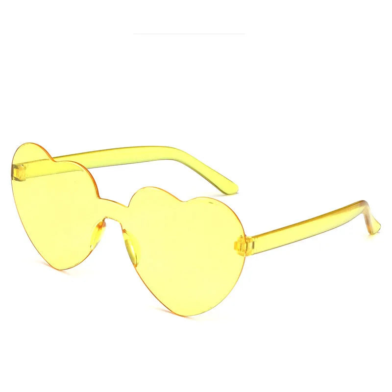 Love Heart Shape Sunglasses Women Rimless Frame Tint Clear Lens Colorful Sun Glasses Female Red Yellow Shades Travel