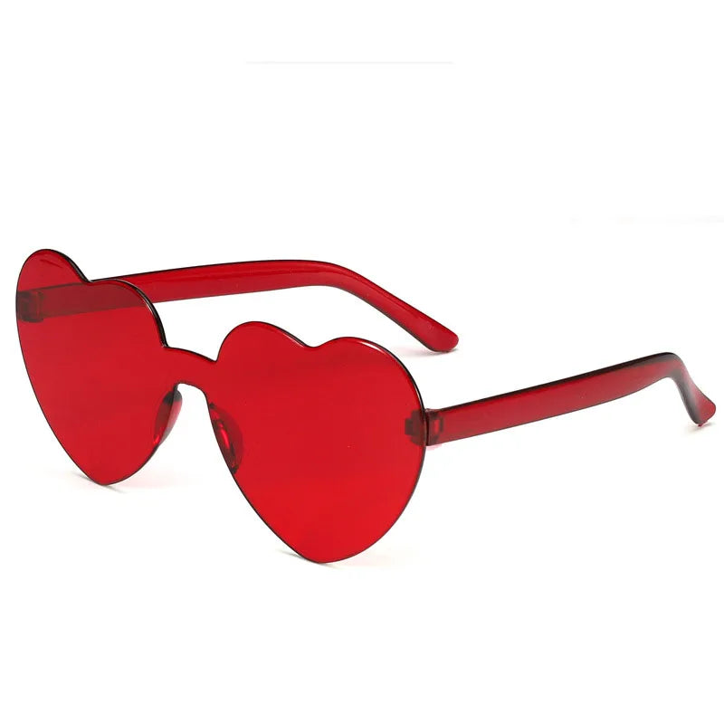 Love Heart Shape Sunglasses Women Rimless Frame Tint Clear Lens Colorful Sun Glasses Female Red Yellow Shades Travel