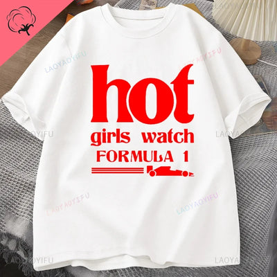 Hot Girls Watch Formula Printed T-shirt Casual Cotton Short Sleeve Round Neck Street Everyday Wear for Men and Women