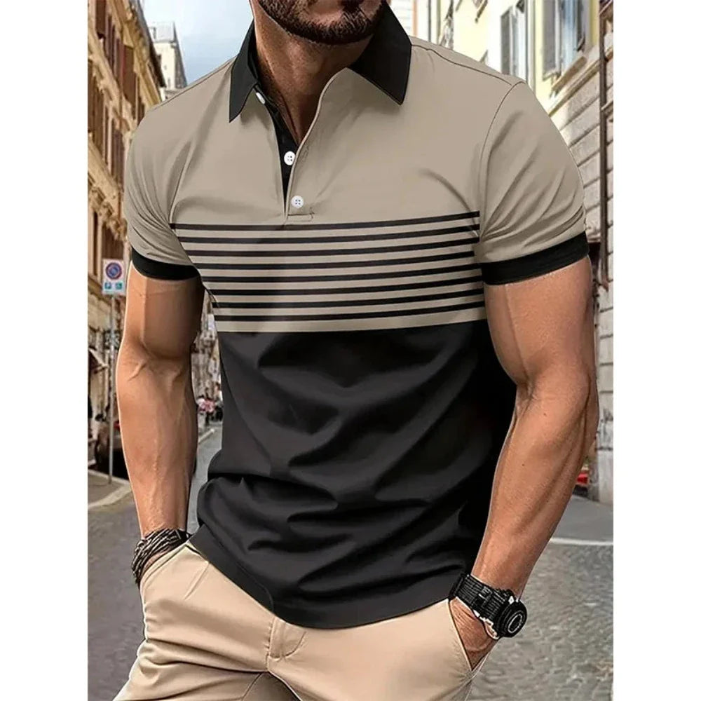 Mens Casual Stripe Short Sleeve Polo Shirt