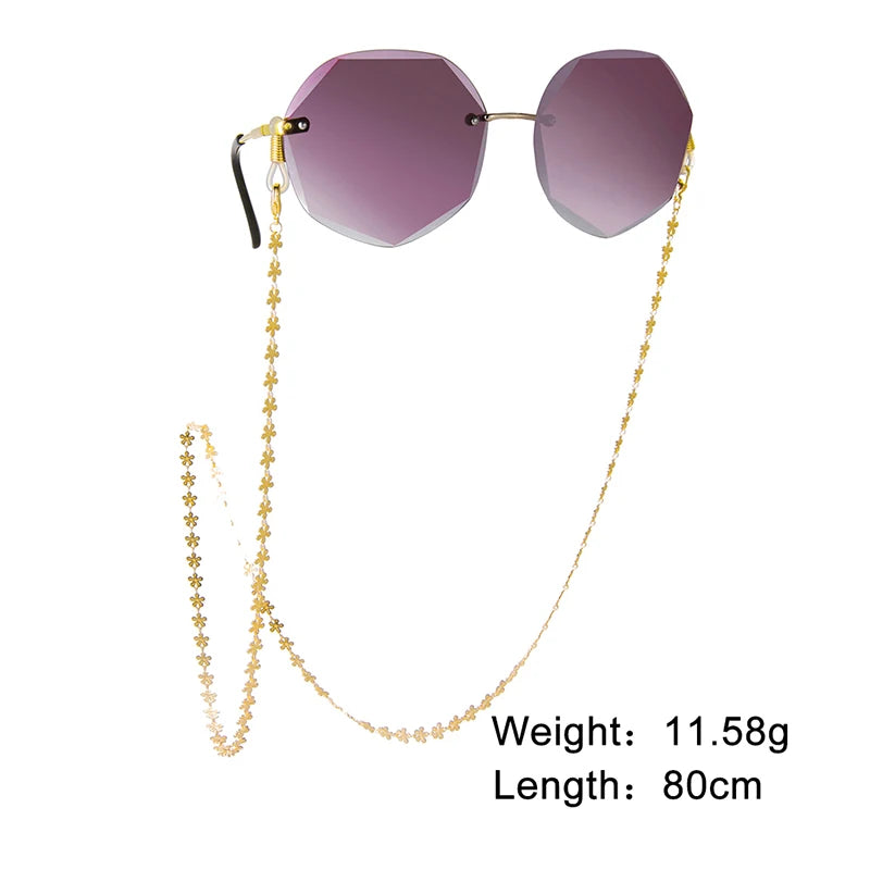 Amaxer Fashion Hollow Solid Circle Five&Four Petal Flower Glasses Chain for Women Sunglasses Chain Eyewears Cord Strap Rope