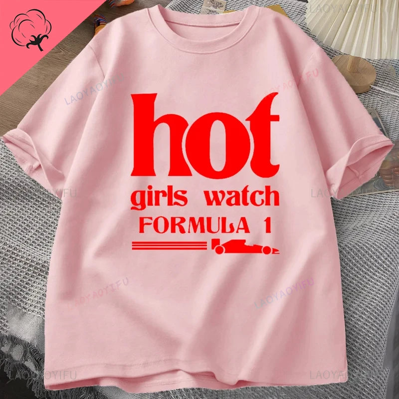 Hot Girls Watch Formula Printed T-shirt Casual Cotton Short Sleeve Round Neck Street Everyday Wear for Men and Women