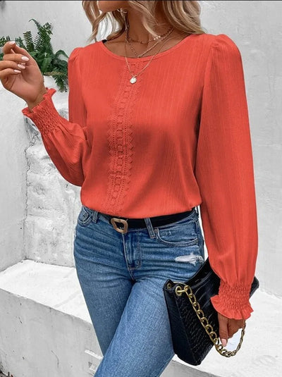 Elegant Women's Long Sleeved Shirt Spring/Summer 2024 Round Neck Casual Solid Color Blouse Office Lady Clothing S-2XL