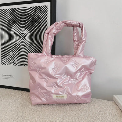 Simple Space Cotton Square Hand Bag Love Heart Korean Style Bright PU Handbag Cosmetic Bag Solid Color Shoulder Bag Lady