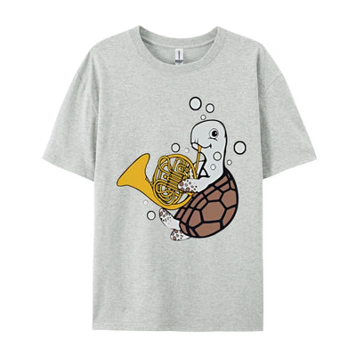 French Horn Player Music Sea Turtle T-shirt Men Funny Musical T-shirt Printed T Shirts Casual Oversized Free Shippping Clothes