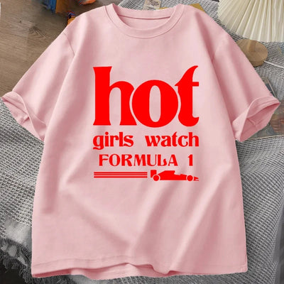 Hot Girls Watch Formula Printed T-shirt Casual Cotton Short Sleeve Round Neck Street Everyday Wear for Men and Women