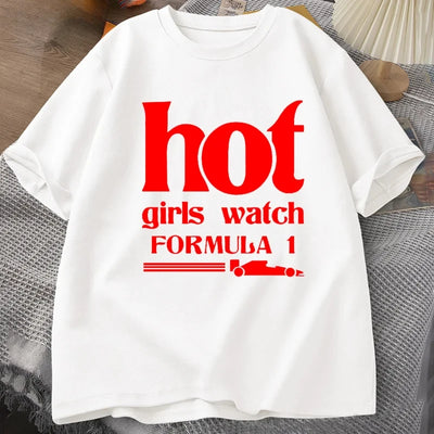 Hot Girls Watch Formula Printed T-shirt Casual Cotton Short Sleeve Round Neck Street Everyday Wear for Men and Women