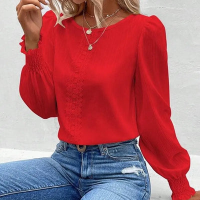 Elegant Women's Long Sleeved Shirt Spring/Summer 2024 Round Neck Casual Solid Color Blouse Office Lady Clothing S-2XL