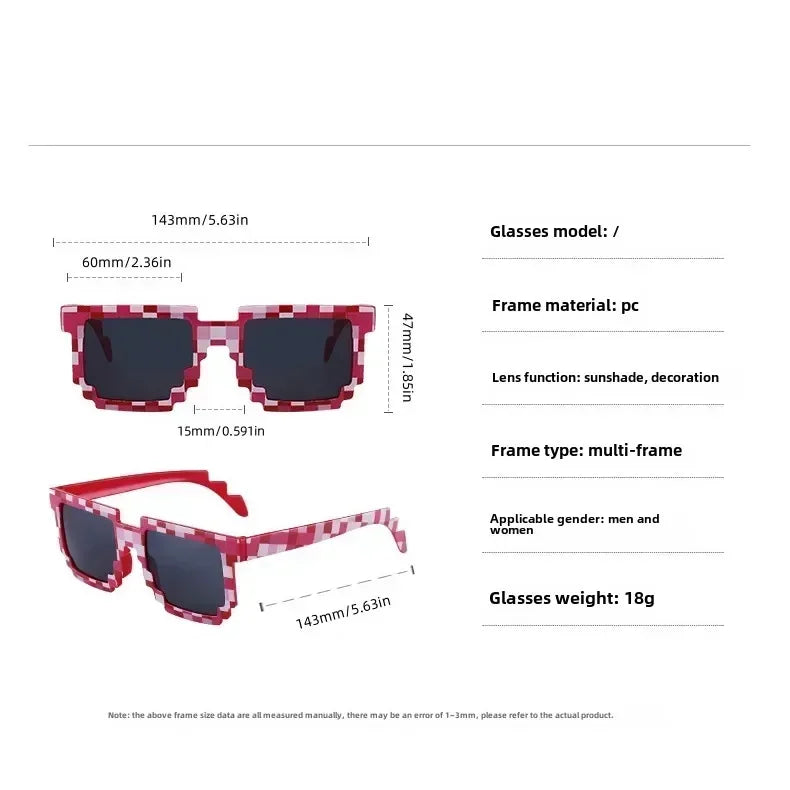 New fashion Sun Glasses Hot Sale Sunglasses Creeper Glasses Novelty Mosaic Funny Goggles Boys Girls Pixel Eyewear