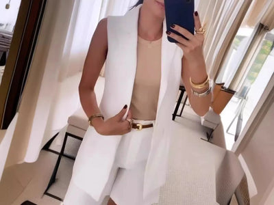 Elegant Shorts Sets Women's Clothing Lapel Sleeveless Blazer and Half Pants Two Piece Suits for Female Streetwear Summer 2024