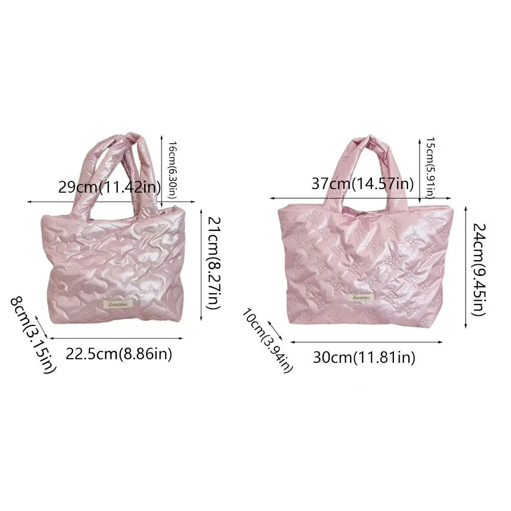 Simple Space Cotton Square Hand Bag Love Heart Korean Style Bright PU Handbag Cosmetic Bag Solid Color Shoulder Bag Lady