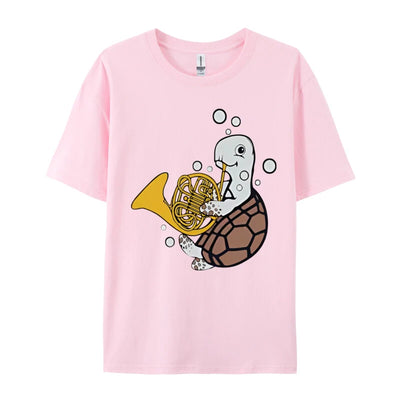 French Horn Player Music Sea Turtle T-shirt Men Funny Musical T-shirt Printed T Shirts Casual Oversized Free Shippping Clothes